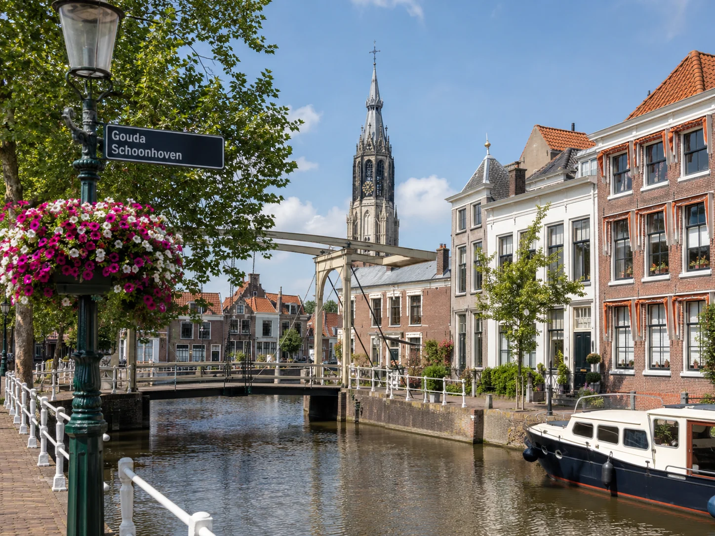 Historic canal view in Gouda and Schoonhoven